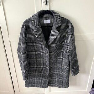 Oak + Fort Black and White Wool Blend Plaid Coat XS